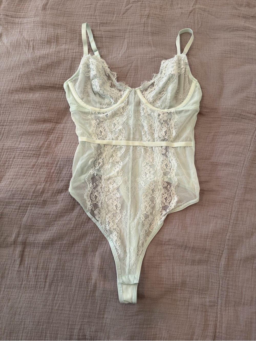 Sheer Lace Bodysuit in Pale Mint